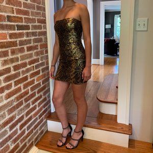 La Femme Strapless Sequin Snakeskin, Size 4